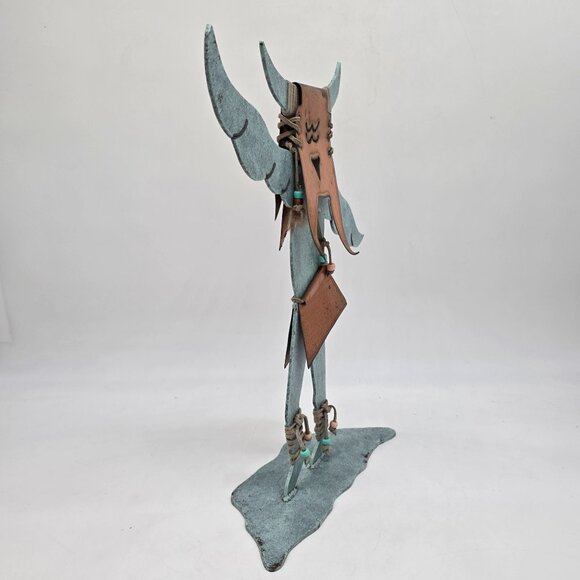Metal Buffalo Dancer Native American Figure Decor Copper & Turquoise Finish - Picture 5 of 12